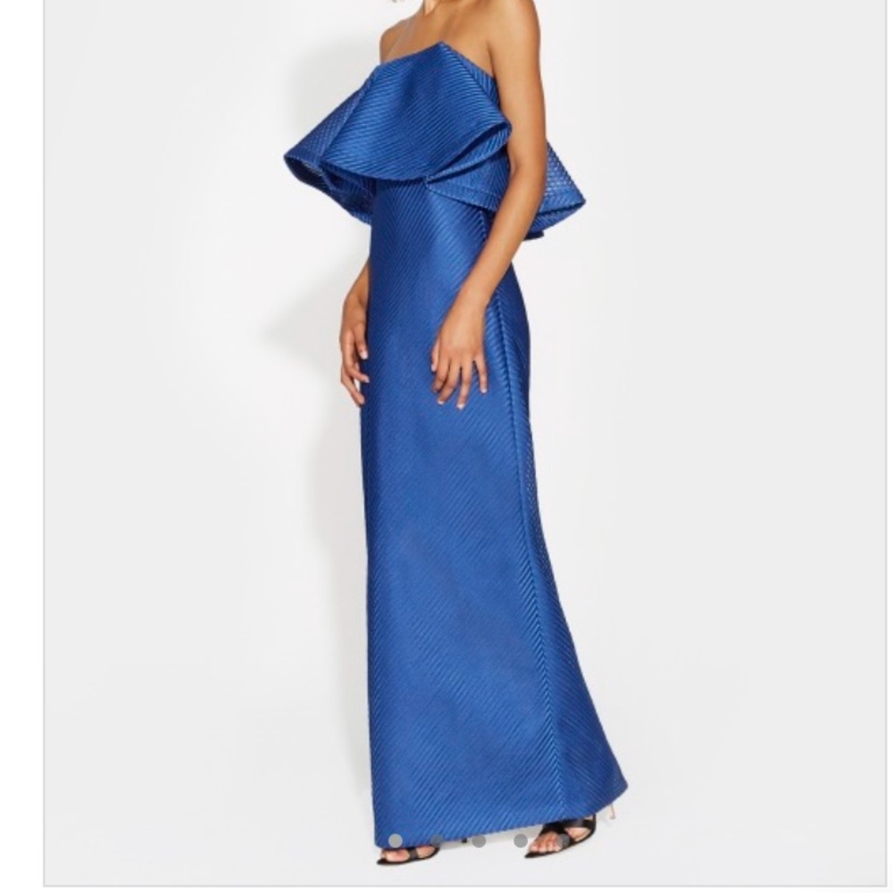HALSTON HERITAGE STRAPLESS FLOUNCE MESH GOWN NWT